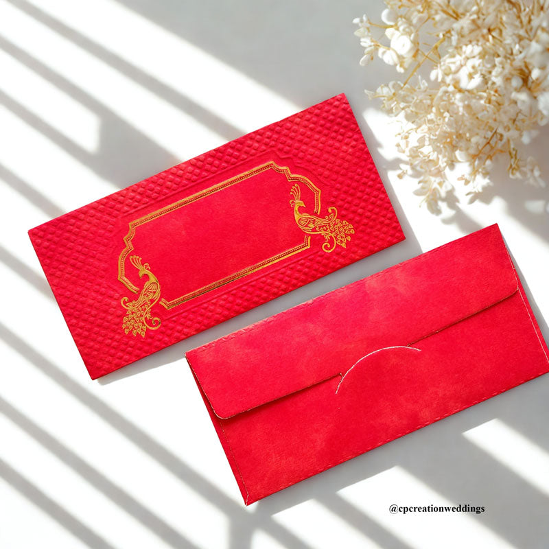 Golden Embossed Peacock Design Premium Money/Shagun Envelope/Lifafa