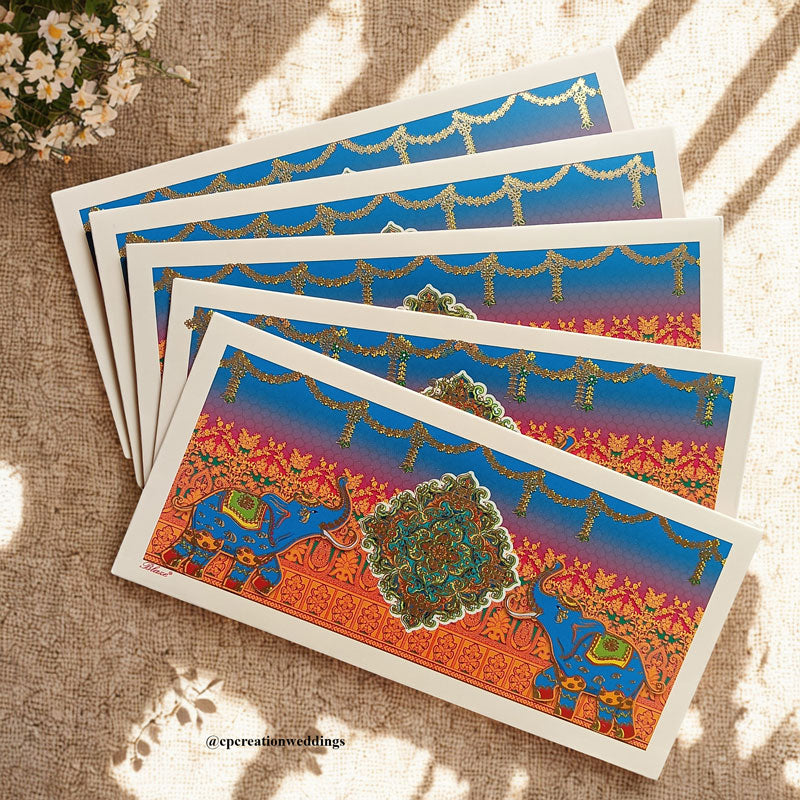 Golden Embossed Mughal Art Multicolour luxuries Money/Shagun Envelope/Lifafa