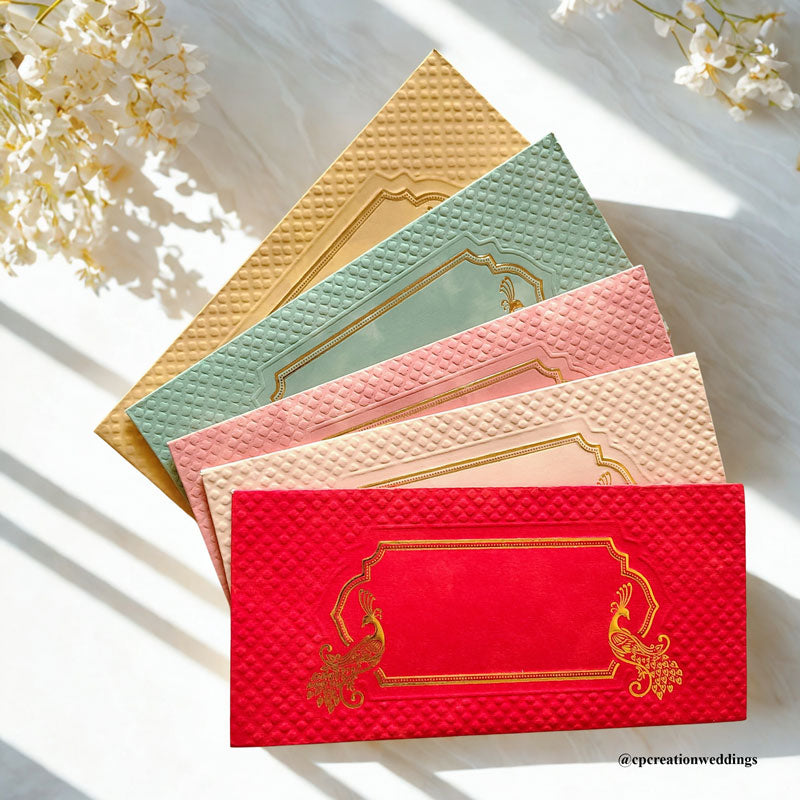 Golden Embossed Peacock Design Premium Money/Shagun Envelope/Lifafa