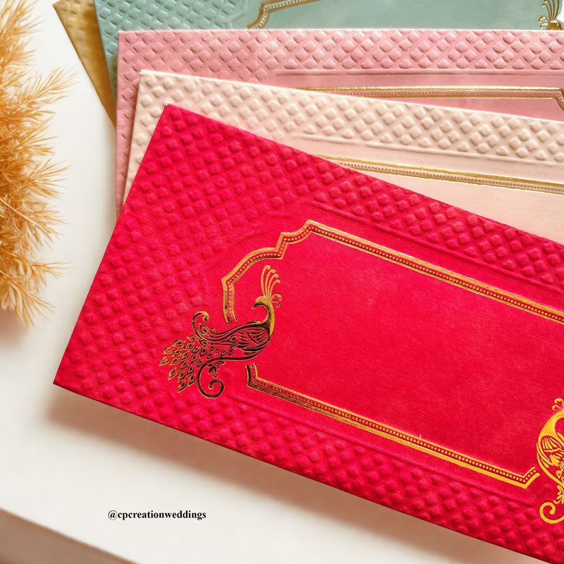 Golden Embossed Peacock Design Premium Money/Shagun Envelope/Lifafa